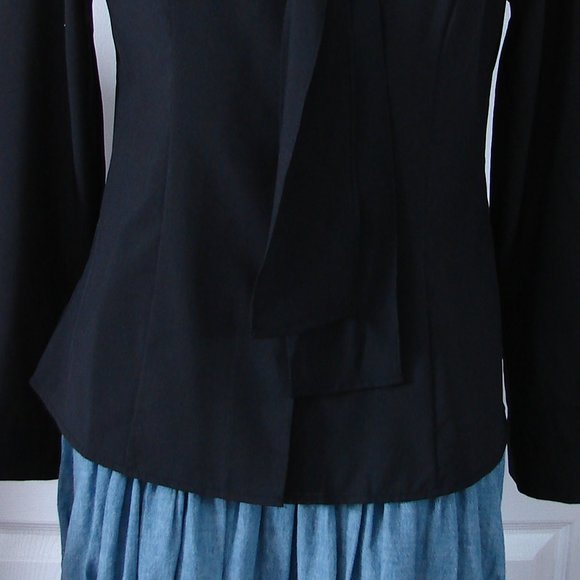 Black 2XL Button Front Shoulder Overlay Tie Business Everyday Classic L/S Blouse - Picture 8 of 11